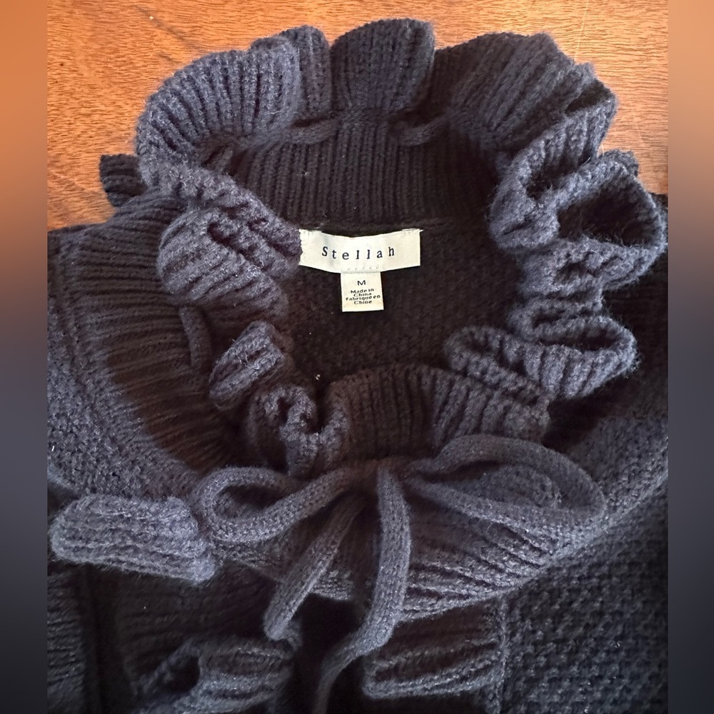 Stellah Black Ruffle Sweater M Romantic Boutique Statement Knit High Neck - Picture 3 of 5